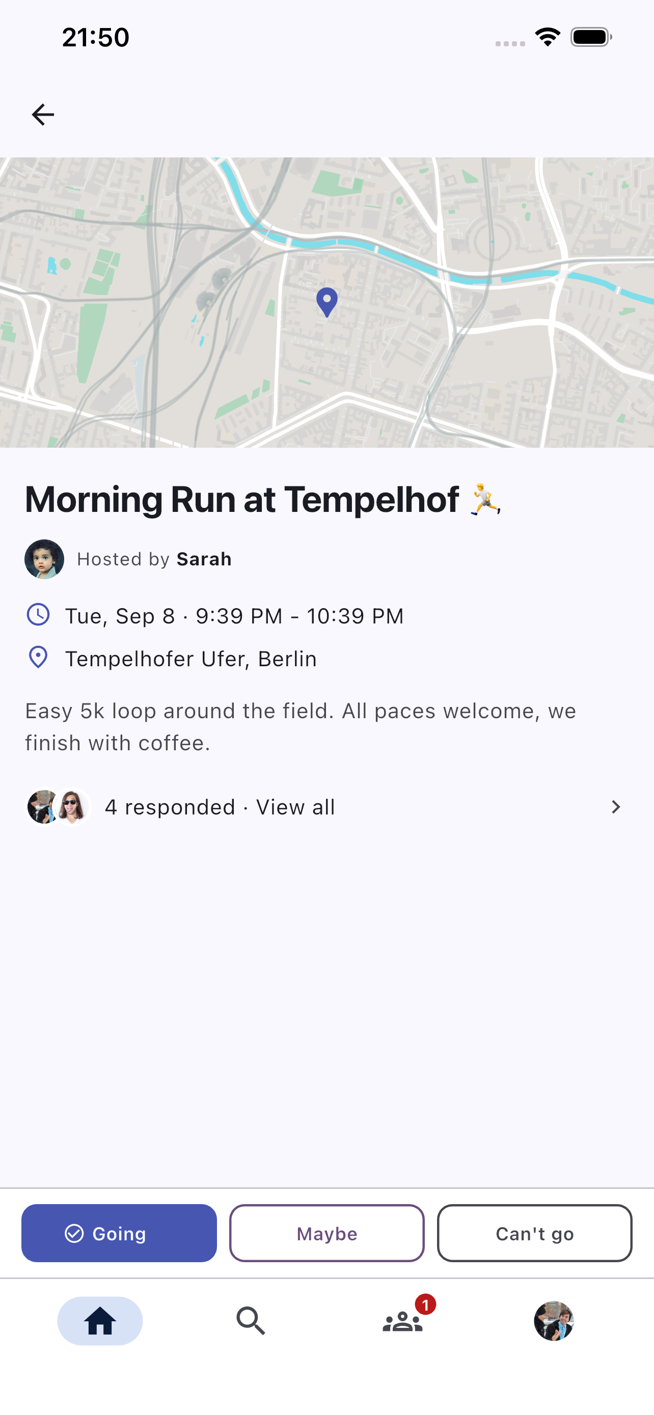 Event detail screen